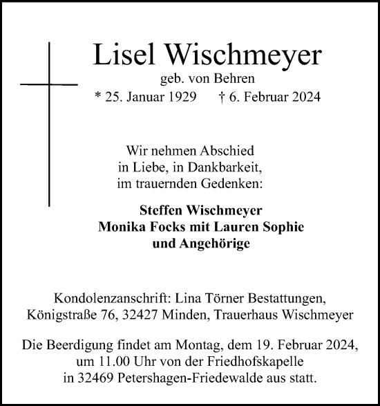 Anzeige von Lisel Wischmeyer von 4401