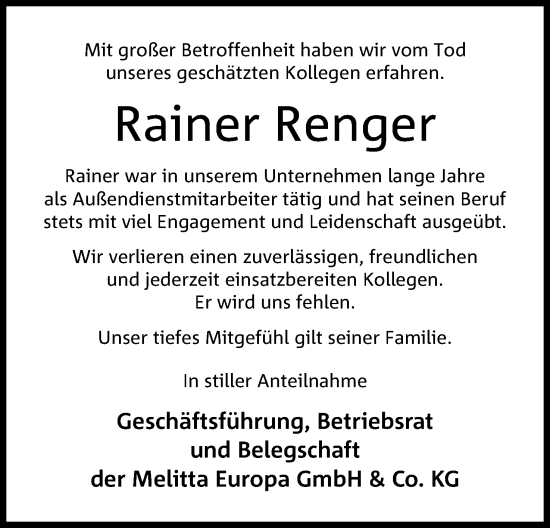 Anzeige von Rainer Renger von 4401