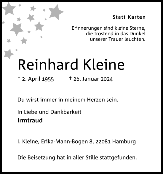 Anzeige von Reinhard Kleine von 4401