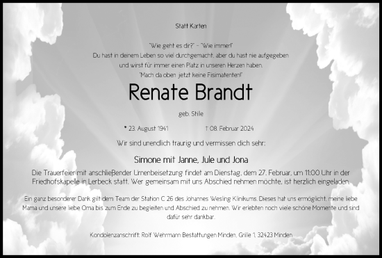 Anzeige von Renate Brandt von 4401