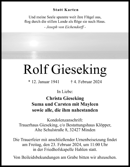Anzeige von Rolf Gieseking von 4401