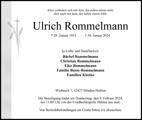 Anzeige von Ulrich Rommelmann von 4401