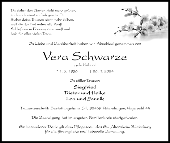 Anzeige von Vera Schwarze von 4401