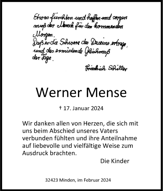 Anzeige von Werner Mense von 4401