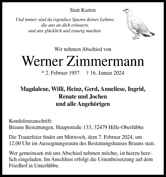 Anzeige von Werner Zimmermann von 4401
