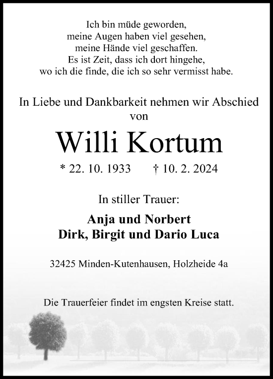 Anzeige von Willi Kortum von 4401