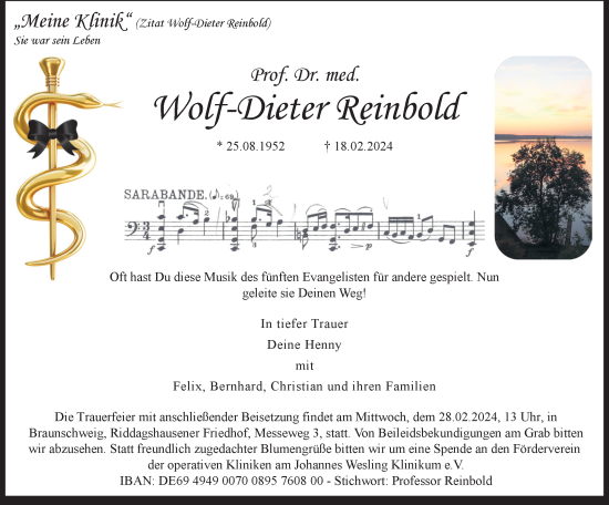 Anzeige von Wolf-Dieter Reinbold von 4401
