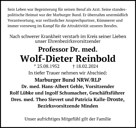 Anzeige von Wolf-Dieter Reinbold von 4401