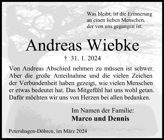 Anzeige von Andreas Wiebke von 4401