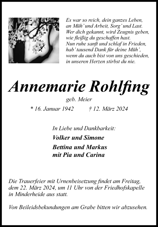 Anzeige von Annemarie Rohlfing von 4401