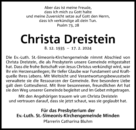 Anzeige von Christa Dreistein von 4401