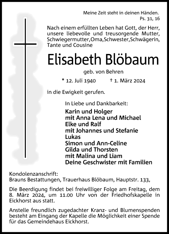 Anzeige von Elisabeth Blöbaum von 4401