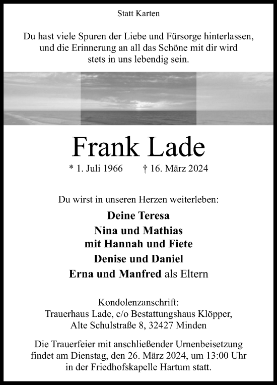 Anzeige von Frank Lade von 4401