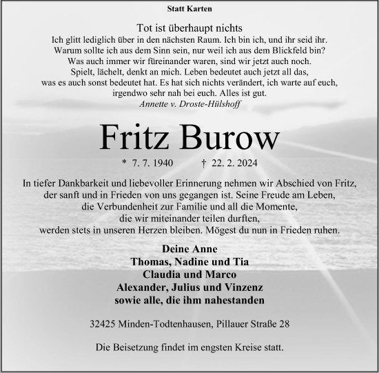 Anzeige von Fritz Burow von 4401