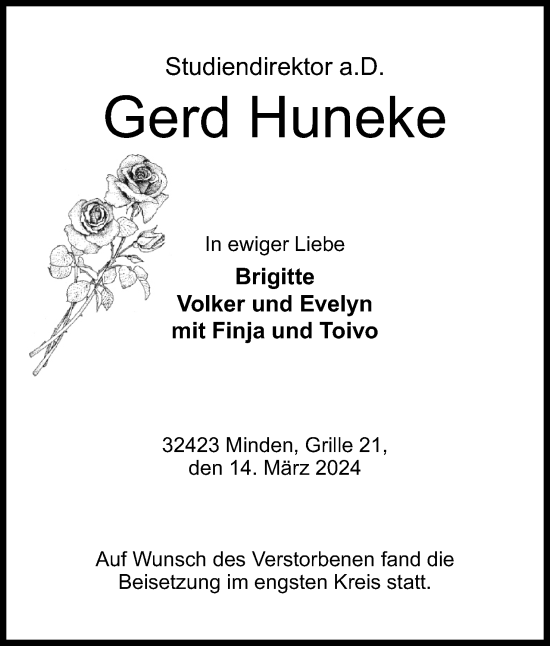 Anzeige von Gerd Huneke von 4401