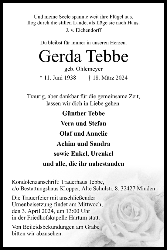 Anzeige von Gerda Tebbe von 4401