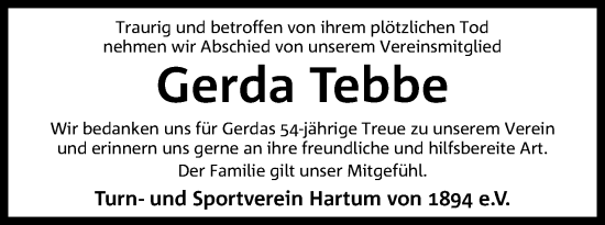 Anzeige von Gerda Tebbe von 4401