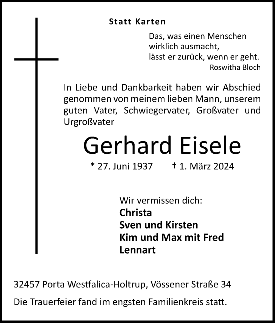 Anzeige von Gerhard Eisele von 4401
