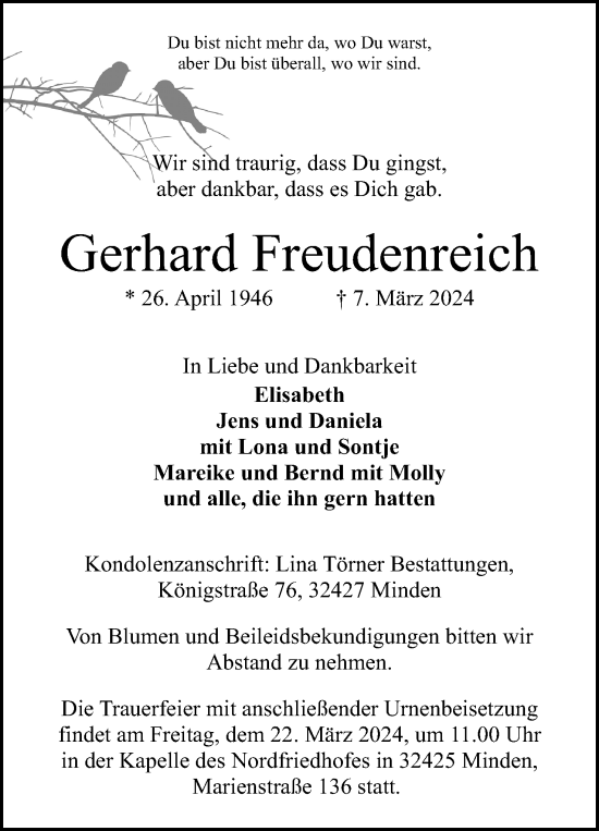 Anzeige von Gerhard Freudenreich von 4401