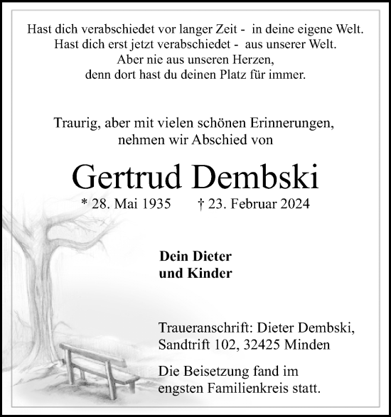 Anzeige von Gertrud Dembski von 4401