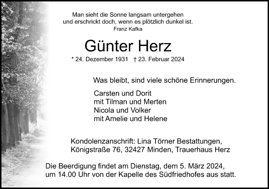 Anzeige von Günter Herz von 4401