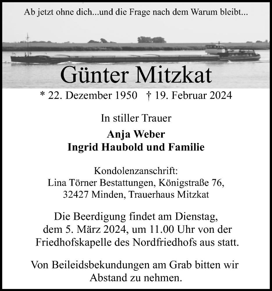  Traueranzeige für Günter Mitzkat vom 02.03.2024 aus 4401