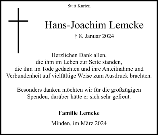 Anzeige von Hans-Joachim Lemcke von 4401