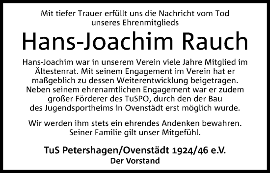 Anzeige von Hans-Joachim Rauch von 4401