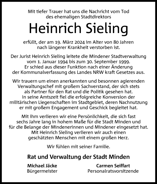 Anzeige von Heinrich Sieling von 4401