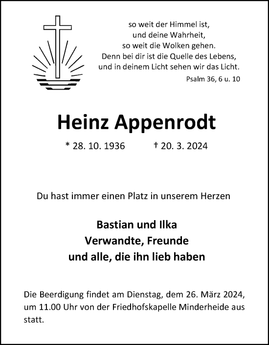 Anzeige von Heinz Appenrodt von 4401