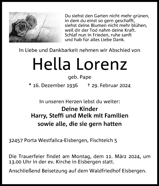 Anzeige von Hella Lorenz von 4401