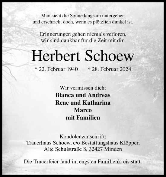 Anzeige von Herbert Schoew von 4401