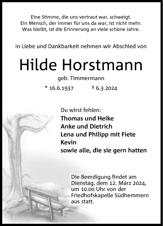Anzeige von Hilde Horstmann von 4401