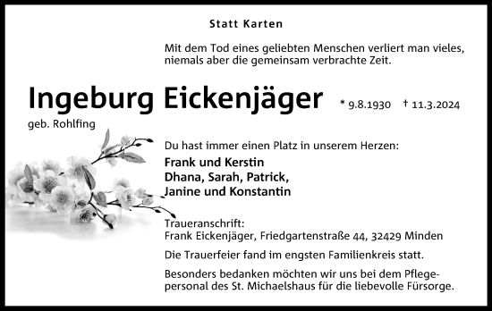 Anzeige von Ingeburg Eickenjäger von 4401