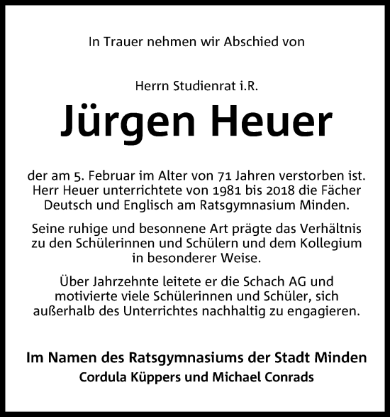 Anzeige von Jürgen Heuer von 4401