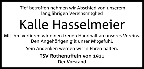 Anzeige von Kalle Hasselmeier von 4401