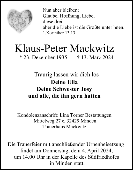 Anzeige von Klaus-Peter Mackwitz von 4401