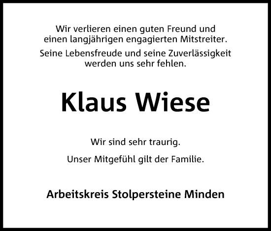 Anzeige von Klaus Wiese von 4401