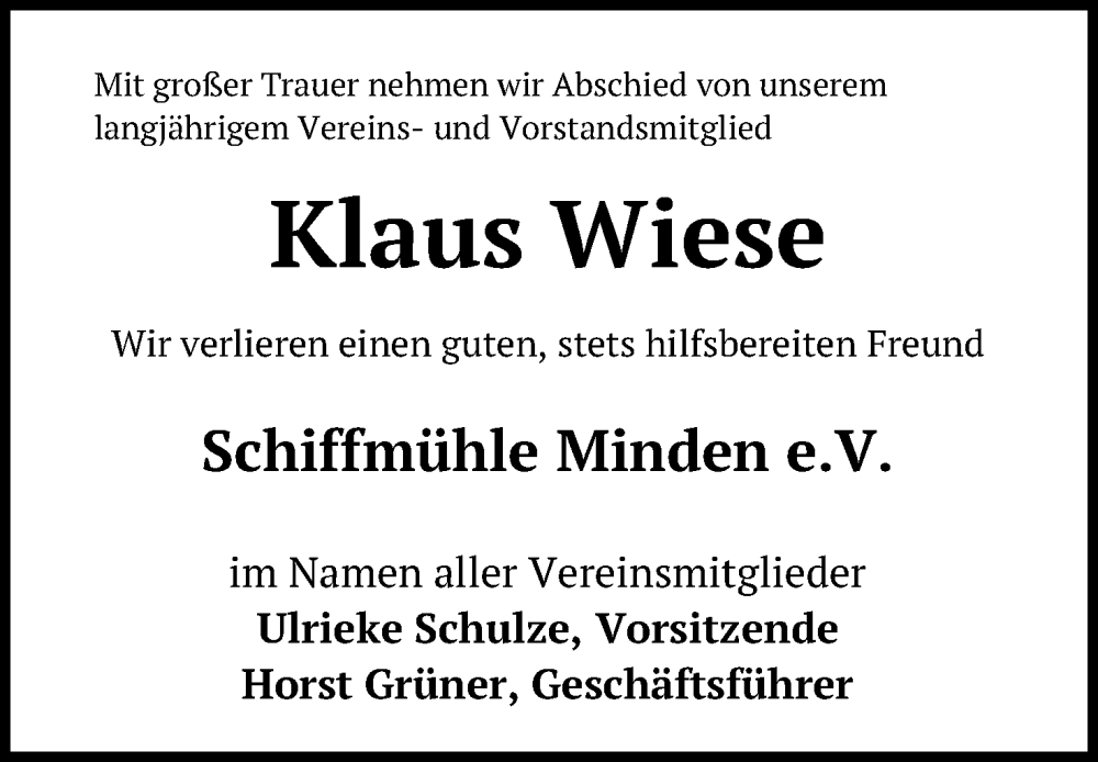 Traueranzeige für Klaus Wiese vom 06.03.2024 aus 4401