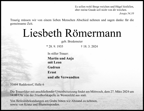 Anzeige von Liesbeth Römermann von 4401