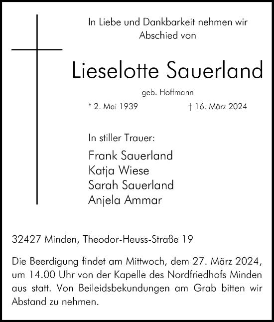 Anzeige von Lieselotte Sauerland von 4401