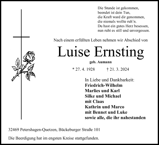 Anzeige von Luise Ernsting von 4401