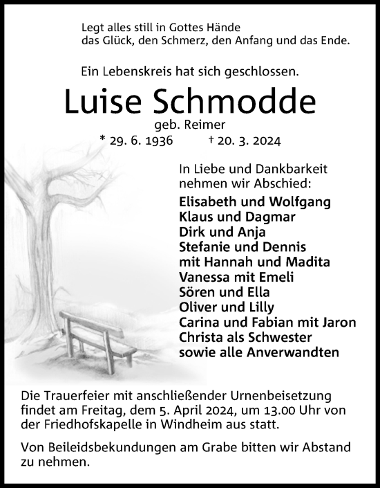 Anzeige von Luise Schmodde von 4401