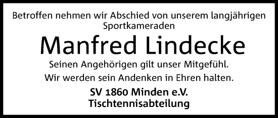 Anzeige von Manfred Lindecke von 4401