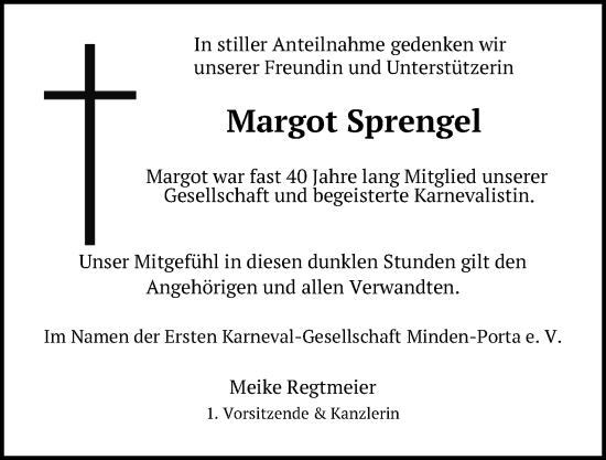 Anzeige von Margot Sprengel von 4401