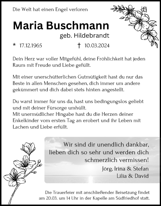Anzeige von Maria Buschmann von 4401