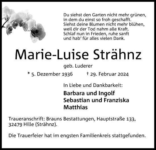 Anzeige von Marie-Luise Strähnz von 4401