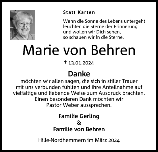 Anzeige von Marie von Behren von 4401