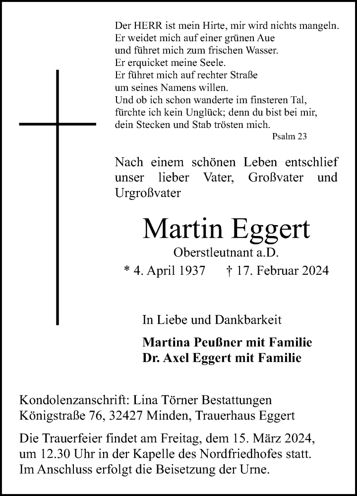  Traueranzeige für Martin Eggert vom 09.03.2024 aus 4401