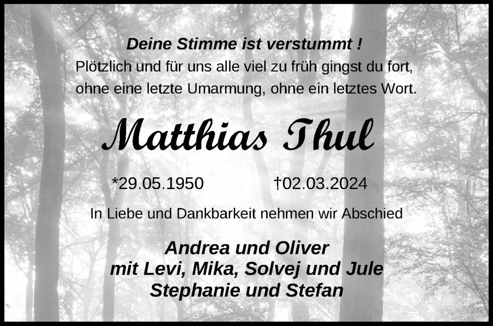  Traueranzeige für Matthias Thul vom 16.03.2024 aus 4401
